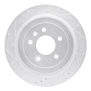 Cadillac ATS Brake Rotor (1) - Rear Left - R1 Concepts - Drilled & Slotted - Silver - `13-`19